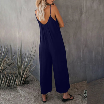 Clearance Sale! 🌸 Loose Sleeveless Wide-Leg Jumpsuit with Pockets - Stretchy & Flowy