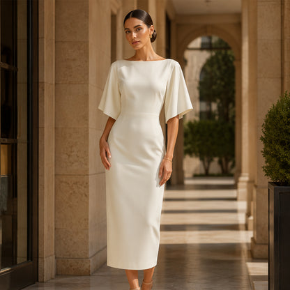⌛Limited-Time Offer-Women Elegant Boat Neck Flutter Sleeve Dress