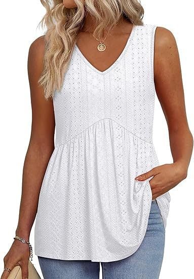 💖LAST DAY SALE 50% OFF✨Women Dressy Sleeveless V Neck Babydoll Tank Tops