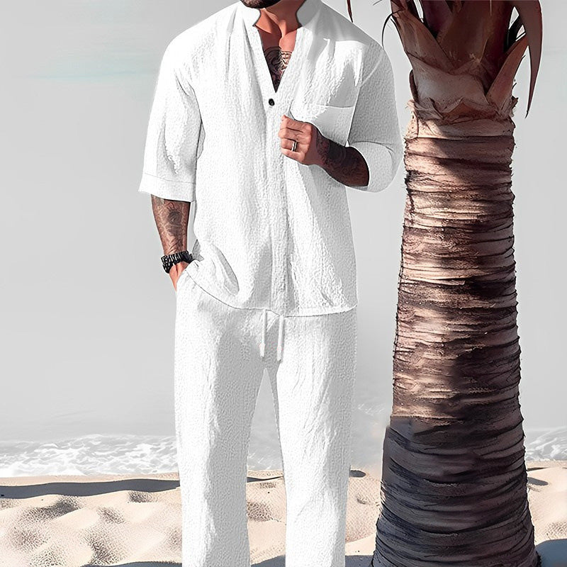 Men's Trendy Cotton Linen Top & Pants Two-Piece Set🎉BIG SALE