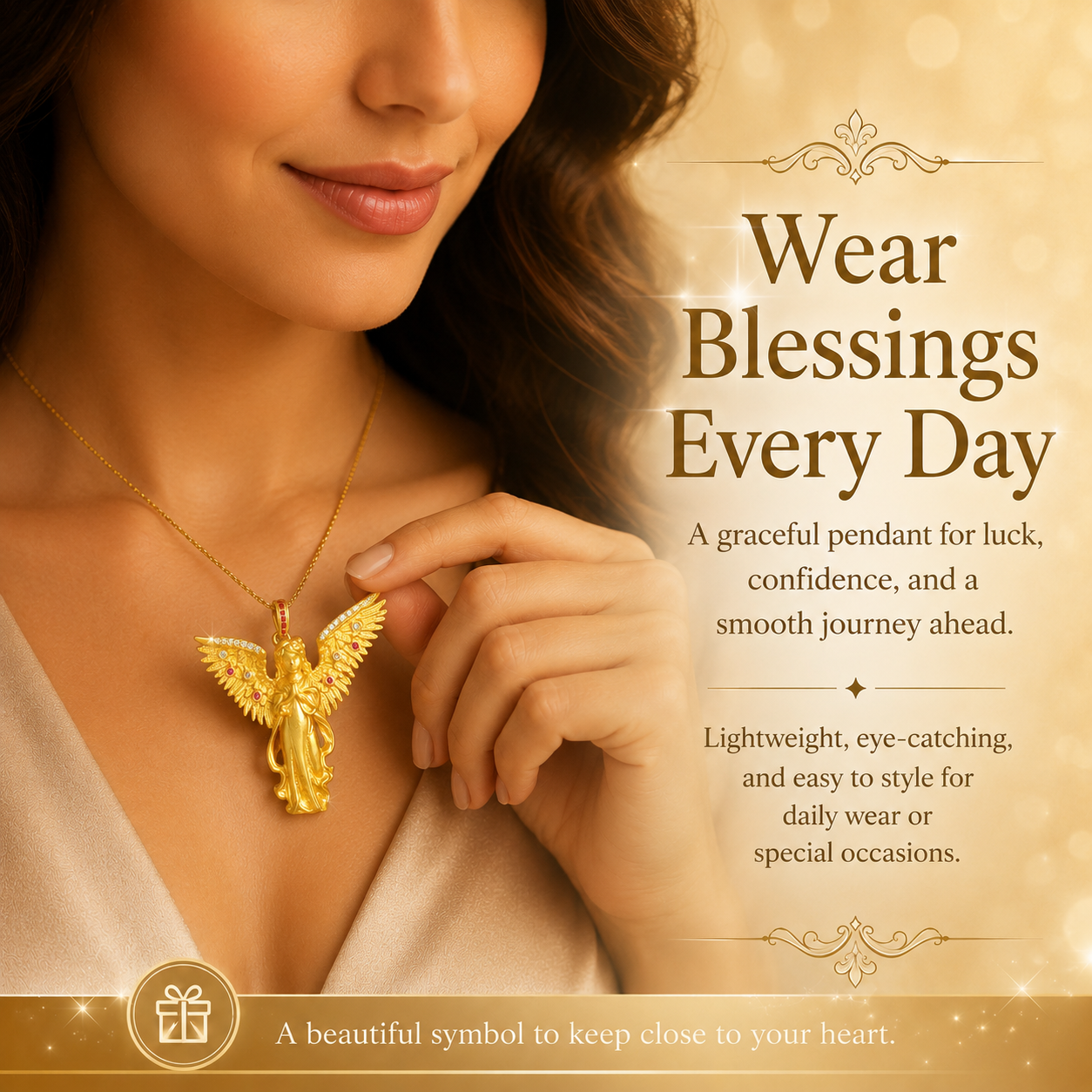 Golden Angel Pendant Necklace – Symbol of Luck, Prosperity & Blessings