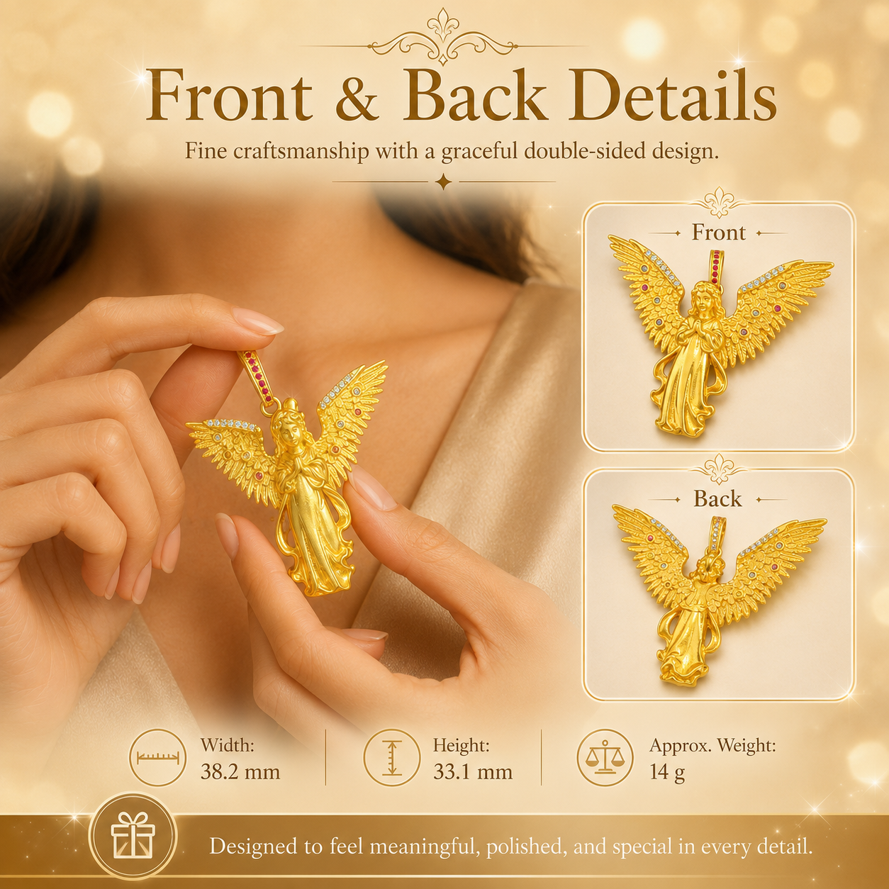 Golden Angel Pendant Necklace – Symbol of Luck, Prosperity & Blessings