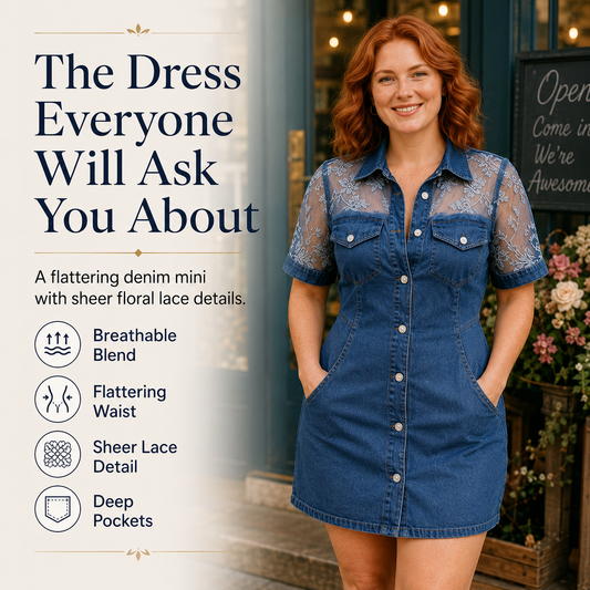 The Dress Everyone Will Ask You About ✨A flattering mix of denim texture and feminine lace details, designed to make you look effortlessly stylish for dates, parties, and weekend outings.