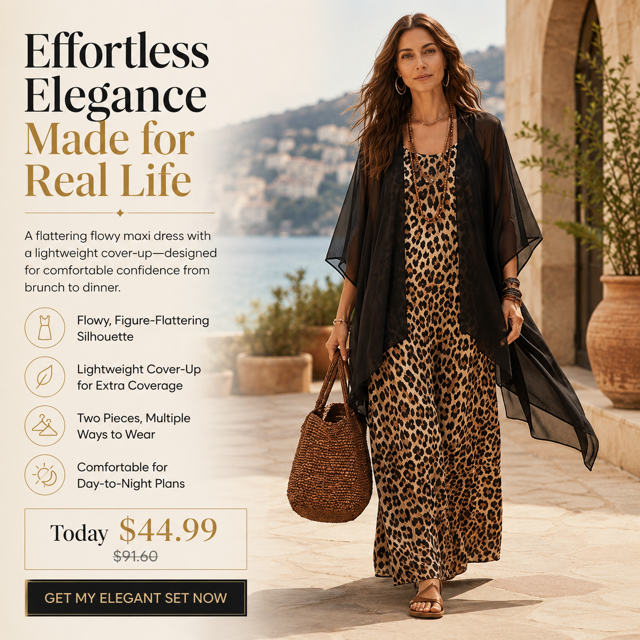 Effortless Elegance Made for Real Life✨A flattering flowy maxi dress with a lightweight cover-up—designed for comfortable confidence from brunch to dinner.