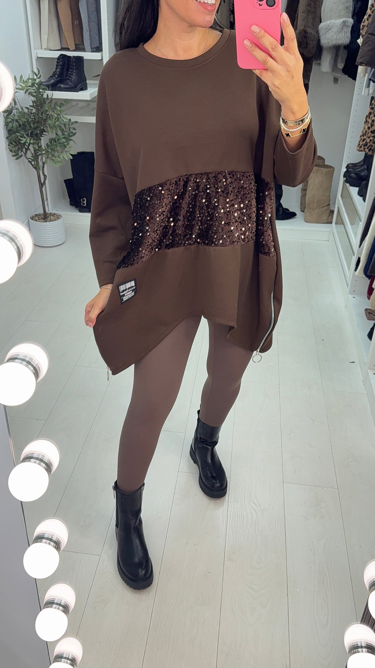 Romina Sequin Panel Detail Loose Fit Sweatshirt Set