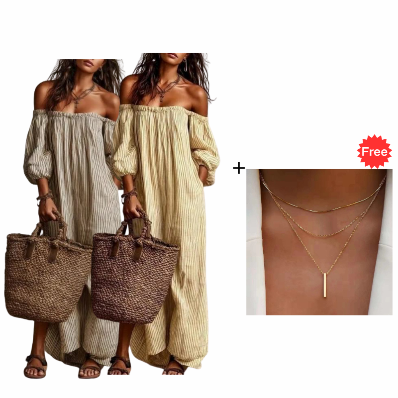 🌸 50% OFF NOW! 🌸Women's Off-Shoulder Maxi Dress Lantern Sleeve Dress