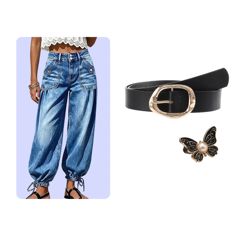 ✨ Flattering Denim Style | Women's High-Waisted Adjustable-Hem Barrel Jeans