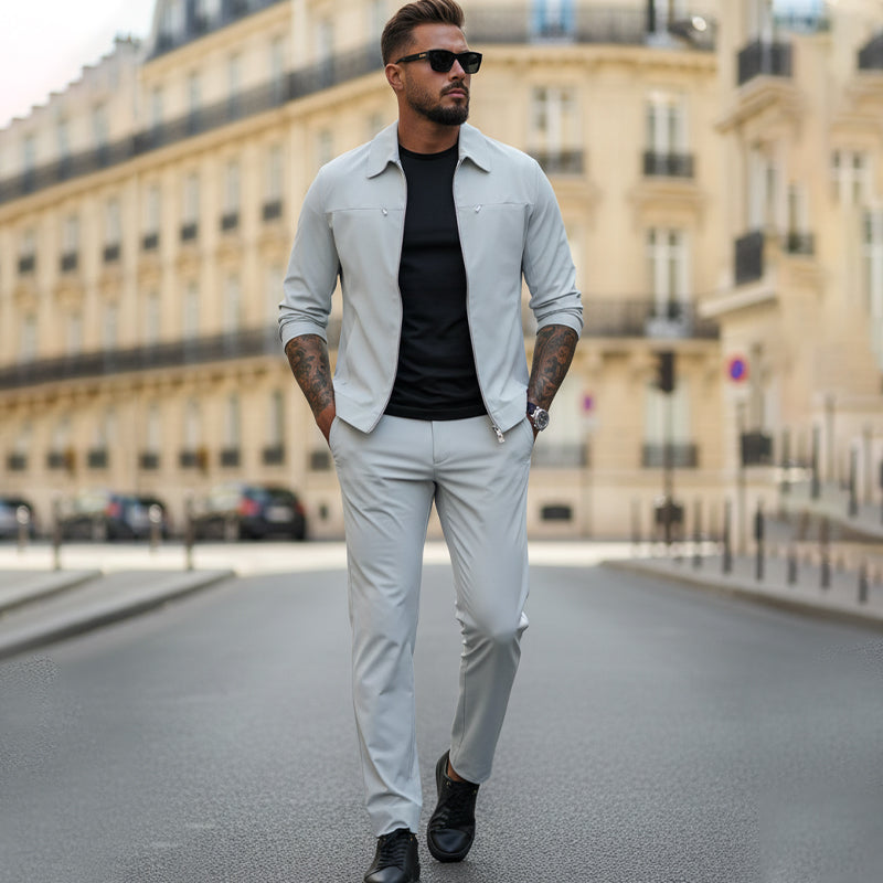 💥Limited-time offer-Men’s Casual Solid Color 2-Piece Set – Jacket & Pants