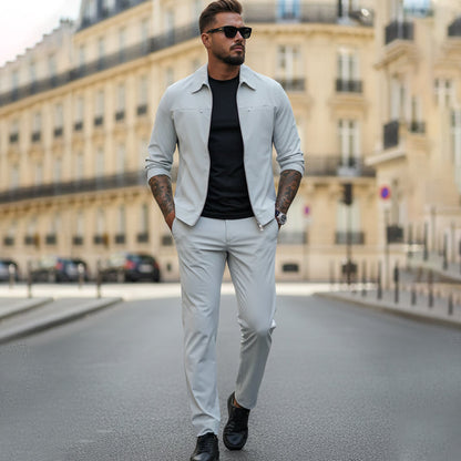 💥Limited-time offer-Men’s Casual Solid Color 2-Piece Set – Jacket & Pants