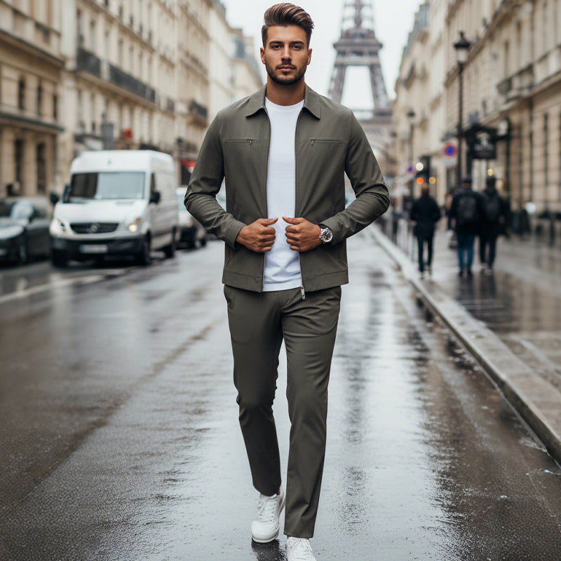 💥Limited-time offer-Men’s Casual Solid Color 2-Piece Set – Jacket & Pants