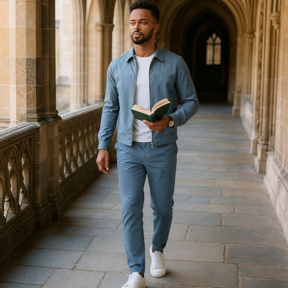 💥Limited-time offer-Men’s Casual Solid Color 2-Piece Set – Jacket & Pants