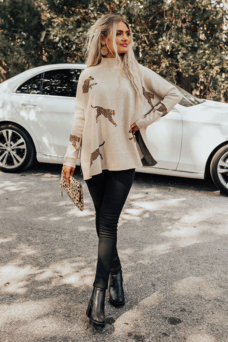 Free Shipping-Casual retro tiger and leopard print long-sleeved top