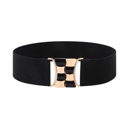【Factory direct sales】Women's Vintage Gold Buckle High Elastic Leather Belt