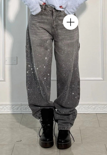 🔥Limited-time offer-Rhinestone-Embellished Straight-Leg Jeans