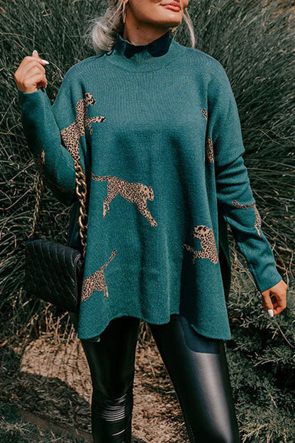Free Shipping-Casual retro tiger and leopard print long-sleeved top
