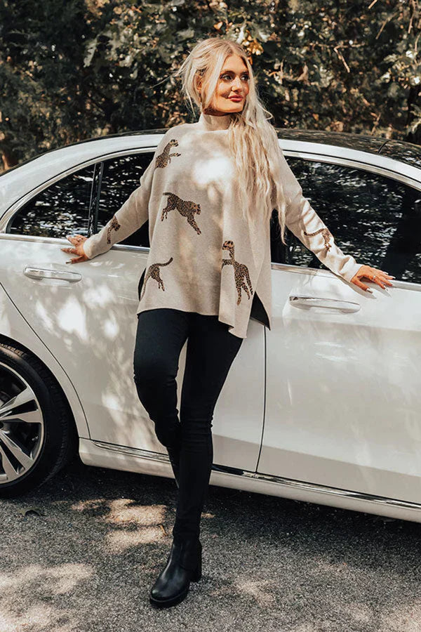 Free Shipping-Casual retro tiger and leopard print long-sleeved top