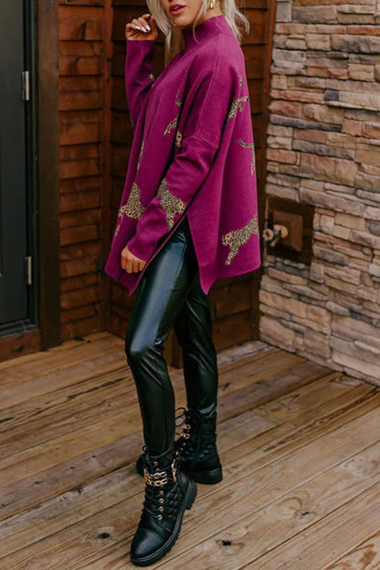 Free Shipping-Casual retro tiger and leopard print long-sleeved top