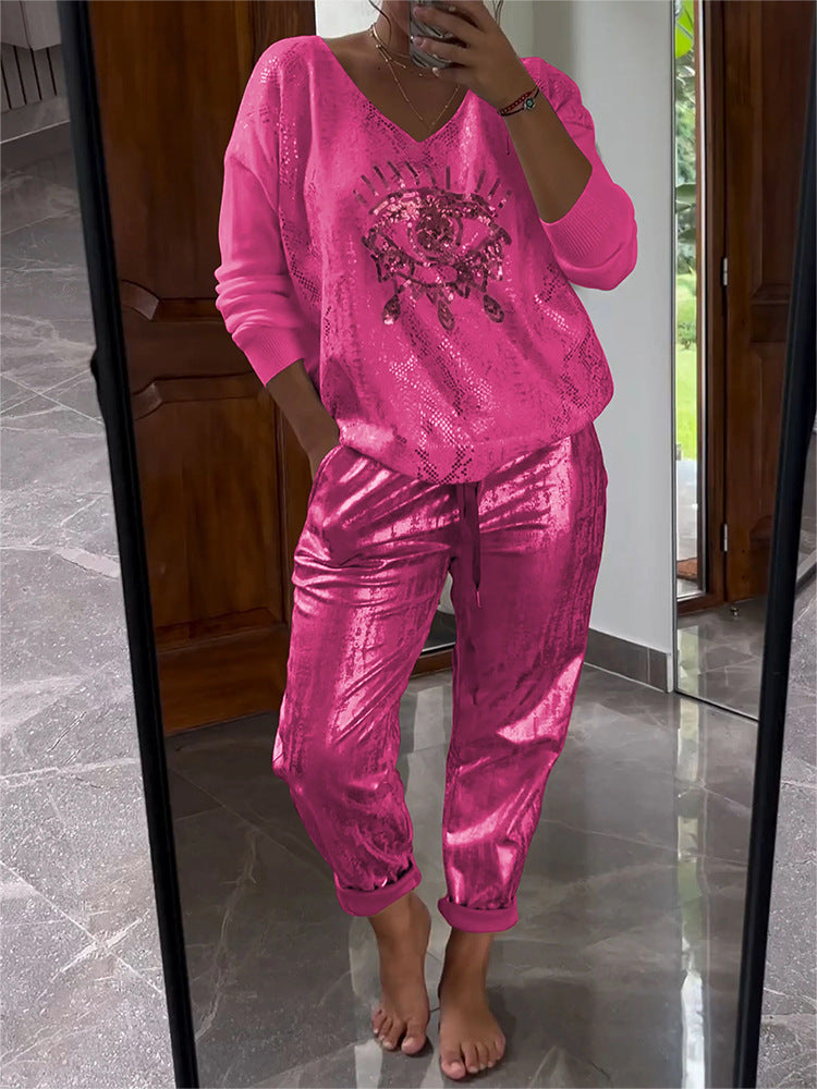 🌷LAST DAY SALE 49% OFF💝Devil's Eye Gold Foil Top and Sequin Pants Set