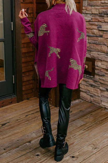 Free Shipping-Casual retro tiger and leopard print long-sleeved top