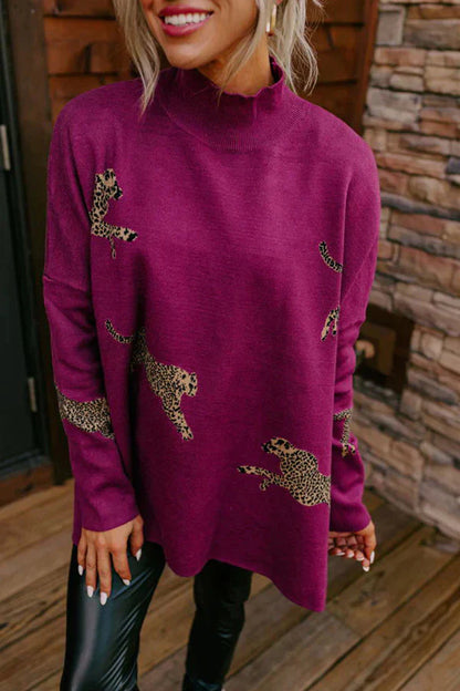 Free Shipping-Casual retro tiger and leopard print long-sleeved top