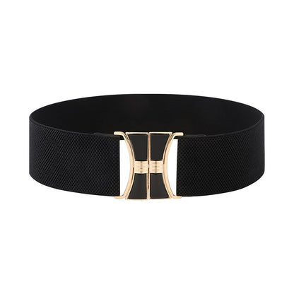 【Factory direct sales】Women's Vintage Gold Buckle High Elastic Leather Belt