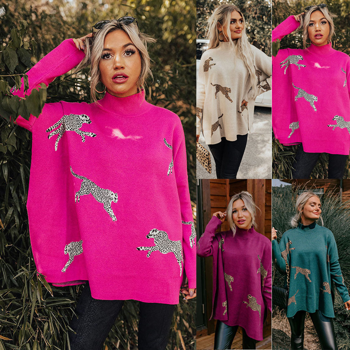 Free Shipping-Casual retro tiger and leopard print long-sleeved top