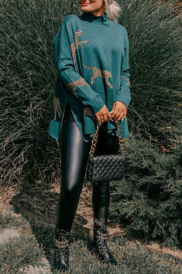 Free Shipping-Casual retro tiger and leopard print long-sleeved top