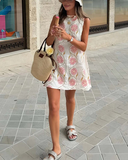 💜 LAST DAY PROMOTION - 50%OFF 💜Women's Casual Sleeveless Floral Print Dress