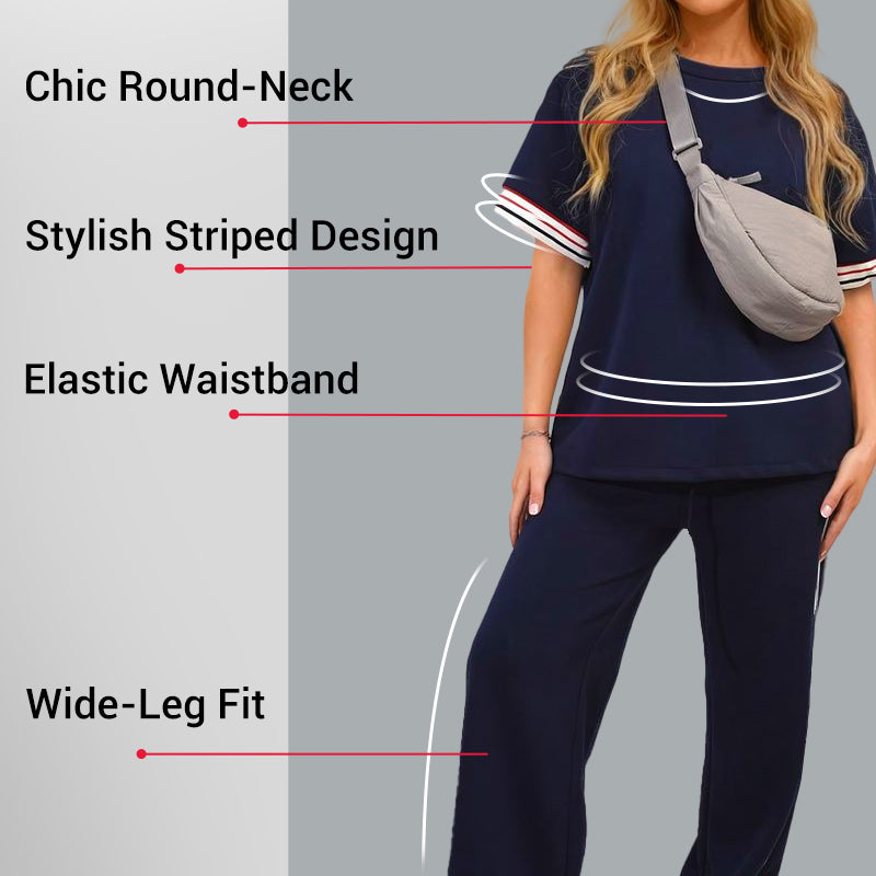 💖Limited Sale 50% OFF💖Women's Striped T-Shirt & Wide-Leg Joggers Set