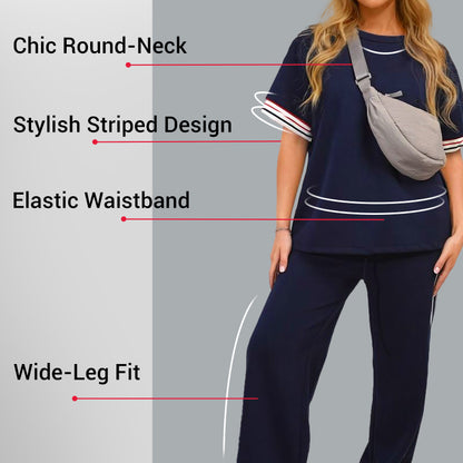 💖Limited Sale 50% OFF💖Women's Striped T-Shirt & Wide-Leg Joggers Set