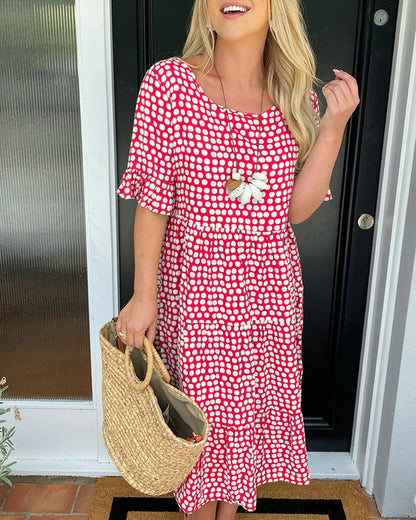🎁2025 Big Sale 49% OFF🎁Round Neck Polka Dot Print Midi Dress