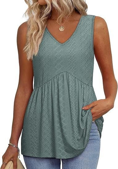 💖LAST DAY SALE 50% OFF✨Women Dressy Sleeveless V Neck Babydoll Tank Tops