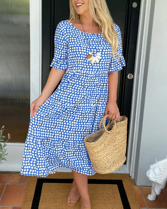 🎁2025 Big Sale 49% OFF🎁Round Neck Polka Dot Print Midi Dress