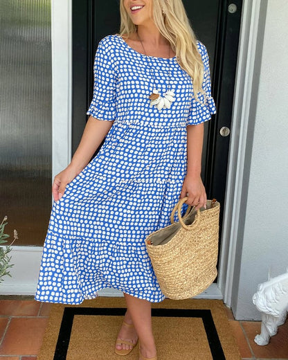 🎁2025 Big Sale 49% OFF🎁Round Neck Polka Dot Print Midi Dress
