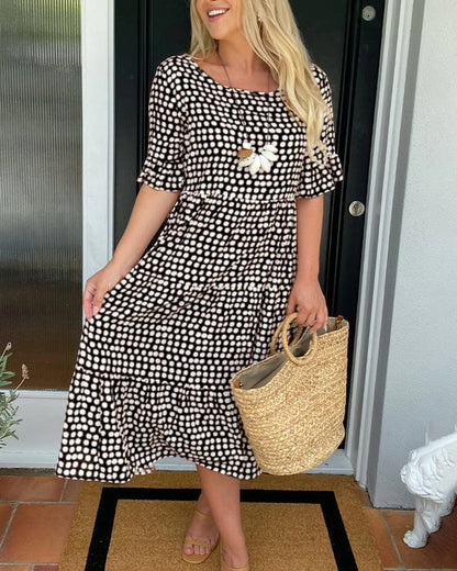 🎁2025 Big Sale 49% OFF🎁Round Neck Polka Dot Print Midi Dress