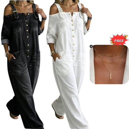 🔥Limited-time offer-Loose Fit Wide-Leg Overall Jumpsuit with Pockets