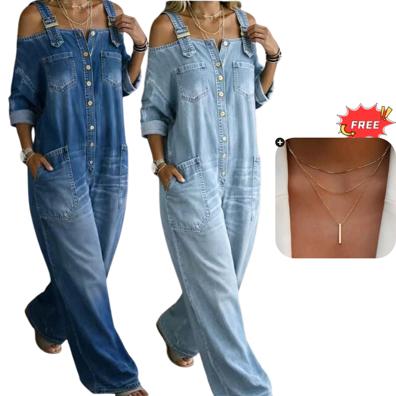 🔥Limited-time offer-Loose Fit Wide-Leg Overall Jumpsuit with Pockets