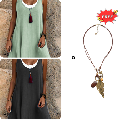 ⏰Last Day Sale 50% Off💃Women's Casual Loose Sleeveless Fake Two Piece Tank Dress