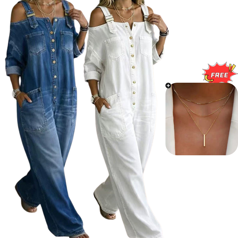 🔥Limited-time offer-Loose Fit Wide-Leg Overall Jumpsuit with Pockets