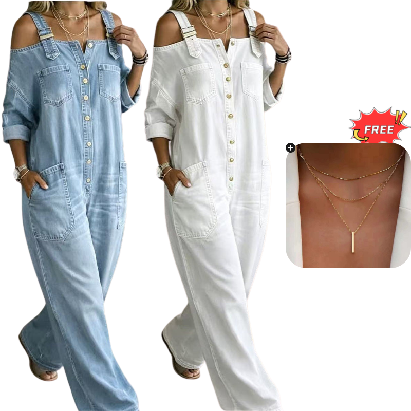 🔥Limited-time offer-Loose Fit Wide-Leg Overall Jumpsuit with Pockets