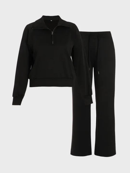 💝🔥Limited Time Sale-50% OFF🔥🎀Women's Oversized Half Zip Wide Leg 2 Piece Outfits Lounge Set