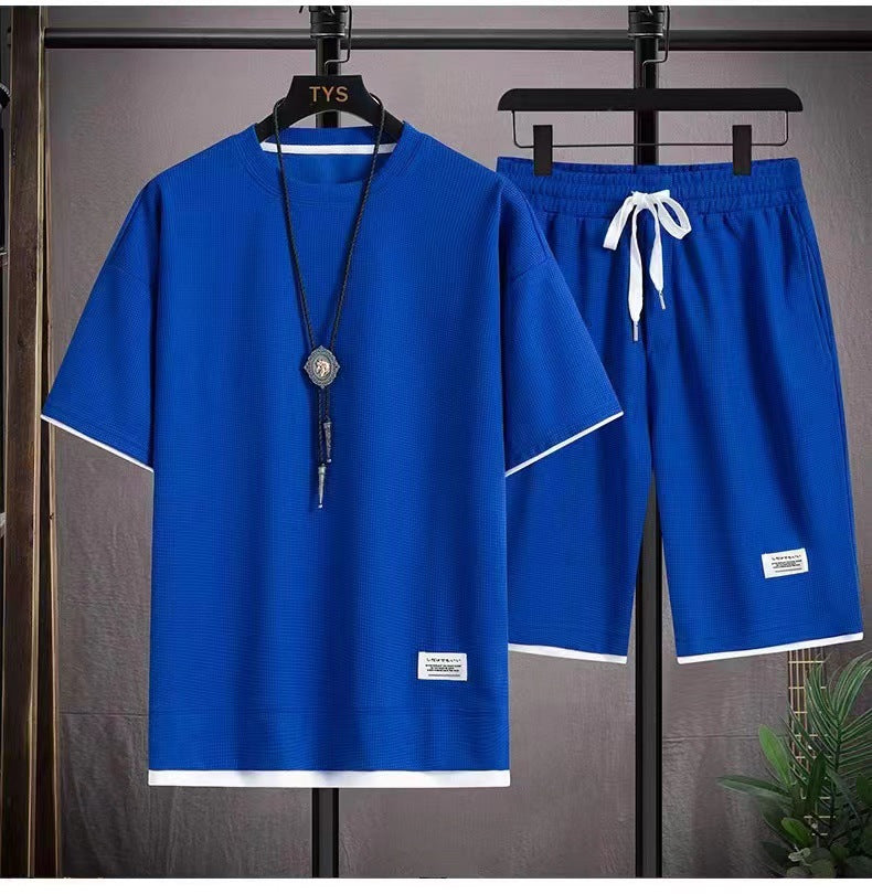 🌀 LIMITED-TIME 50% OFF! 🧺 Waffle Fabric Short Sleeve 2-Piece Set – Breathable, Loose Fit & Side Pockets 👕