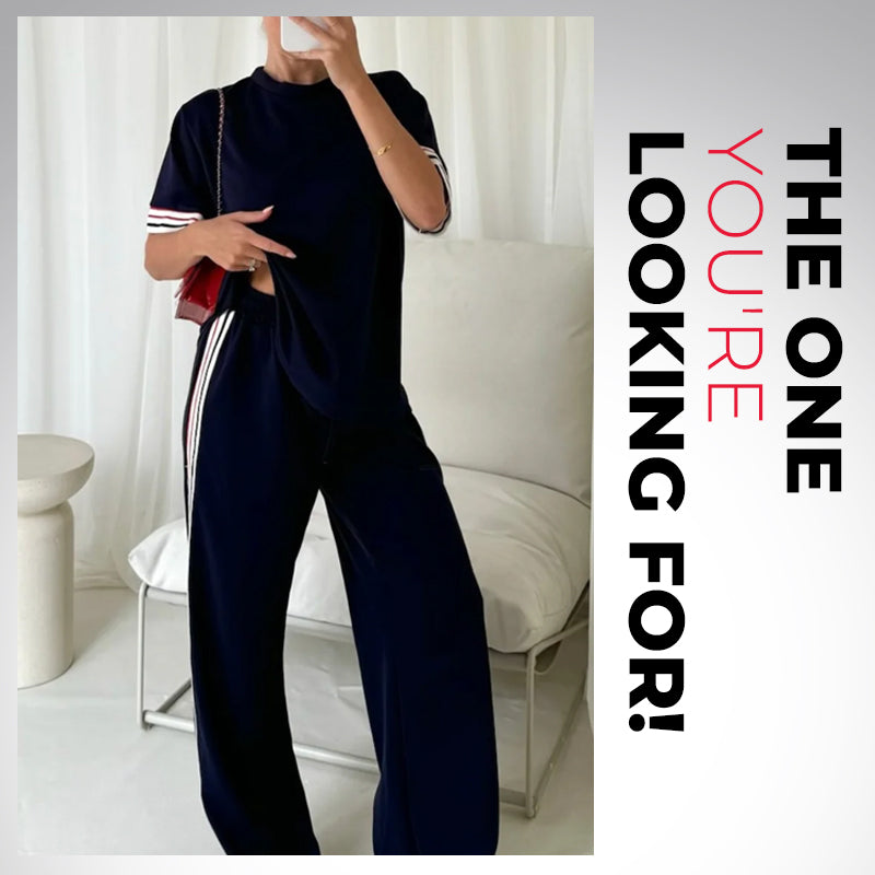 💖Limited Sale 50% OFF💖Women's Striped T-Shirt & Wide-Leg Joggers Set