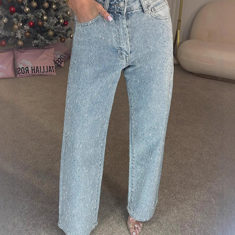 🔥Limited-time offer-Rhinestone-Embellished Straight-Leg Jeans