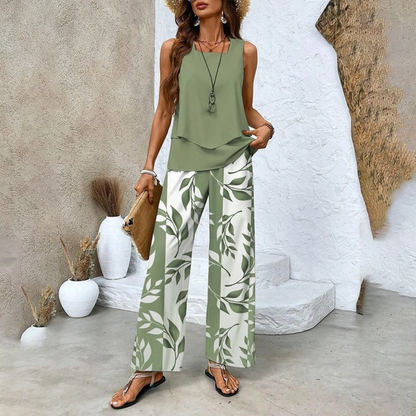 🔥Mother's Day Hot Sale 50% OFF🌺Women's Trendy Print 2 Piece Outfits Sleeveless Top & Pants