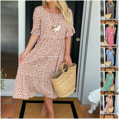 🎁2025 Big Sale 49% OFF🎁Round Neck Polka Dot Print Midi Dress