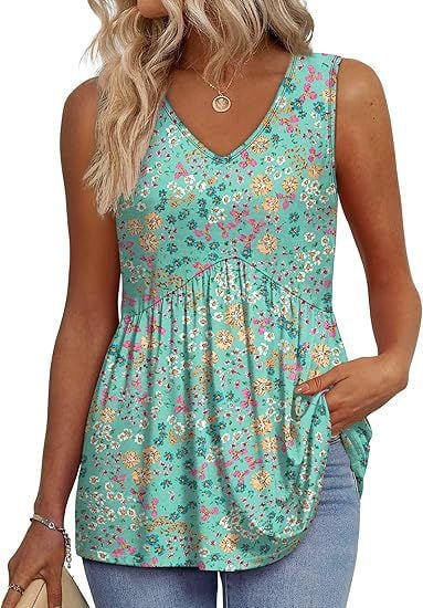 💖LAST DAY SALE 50% OFF✨Women Dressy Sleeveless V Neck Babydoll Tank Tops