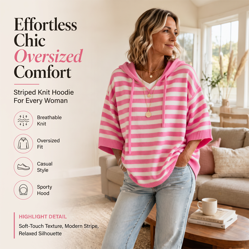 ⌛Limited-Time Offer-Women's Casual Striped Hooded Pullover Top