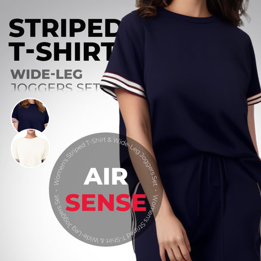 💖Limited Sale 50% OFF💖Women's Striped T-Shirt & Wide-Leg Joggers Set