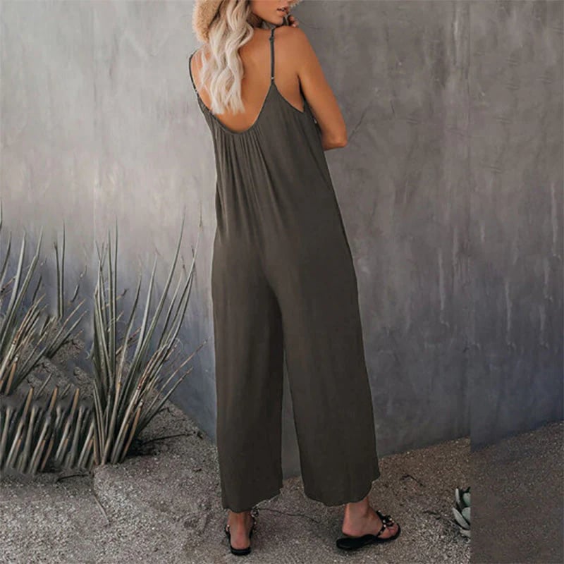 Clearance Sale! 🌸 Loose Sleeveless Wide-Leg Jumpsuit with Pockets - Stretchy & Flowy